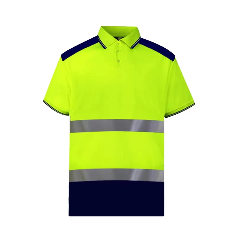 Two Tone short Sleeve Safety Polo Shirt High Visibility Reflective Shirt With Pockets Hi vis work shirt