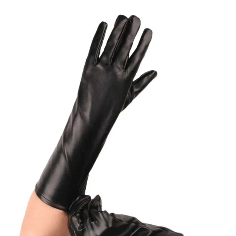 1 Pair 30/40cm PU Leather Gloves Extra Long Solid Color Driving Gloves Soft Waterproof Stage Performance Gloves for Women