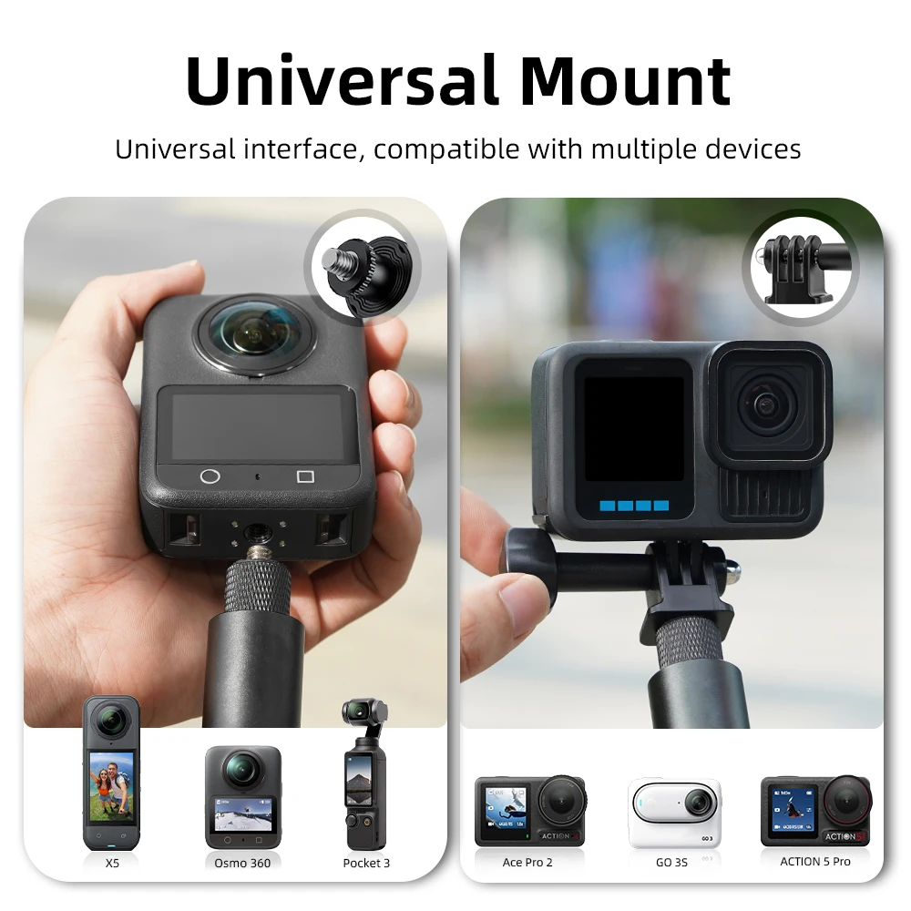 Flymile 셀카 스틱 DJI OSMO 360/Insta360 X5/X4/ONE X3/X2/Gopro 액세서리 Vlgo 핸들 그립용 보이지 않는 확장 폴