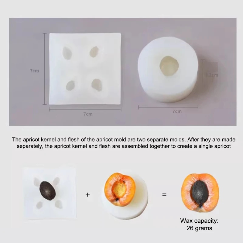 3D Apricot Candle Silicone Mold Form Handmade Resin Clay Crafts Cake Decorating Tools Plaster Mould Candle Making Supplies
