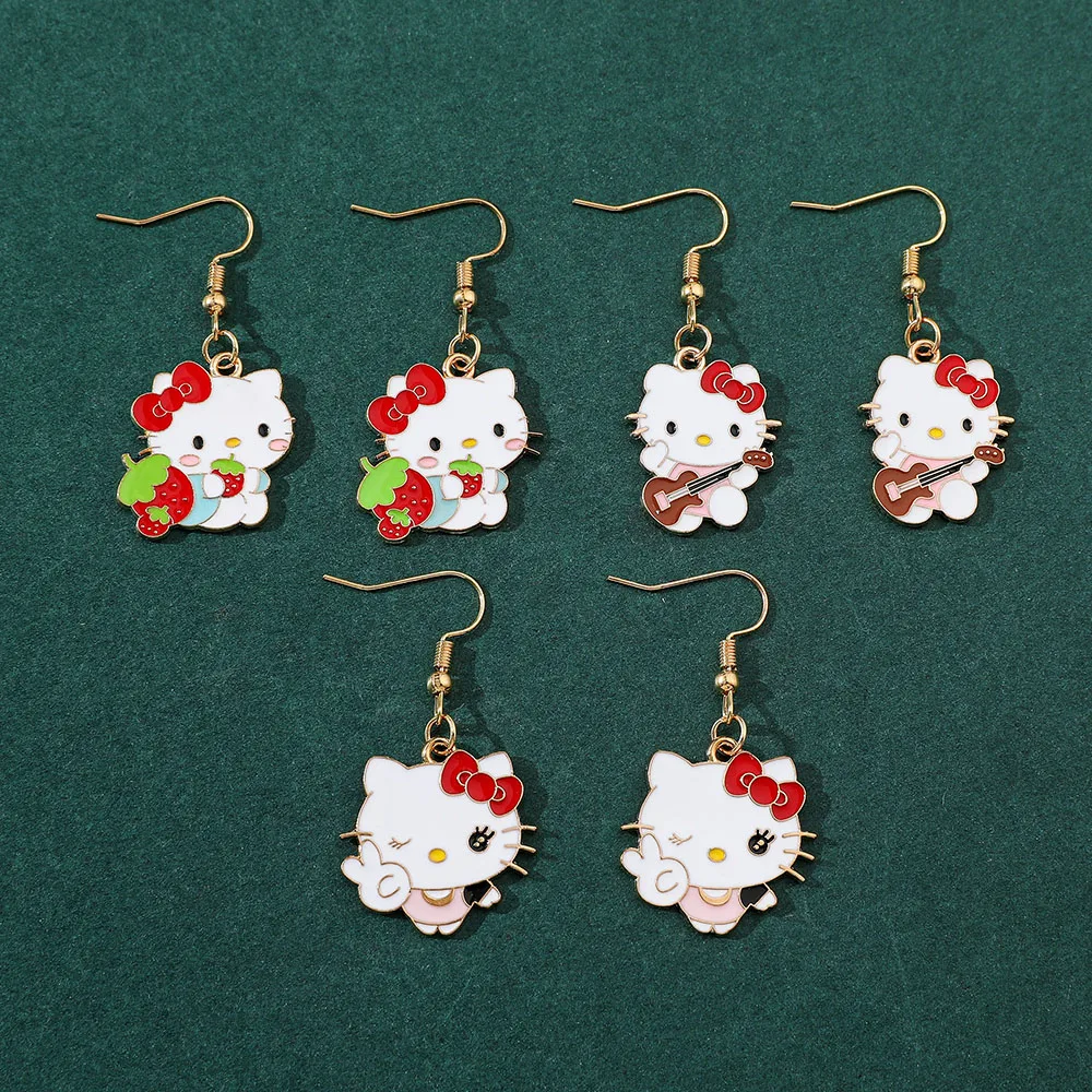 Anime Hello Kitty Metal Enamel Earrings Fashion Exquisite Pendent Earring Jewelry Accessories Kawaii Gifts Exquisite Collection