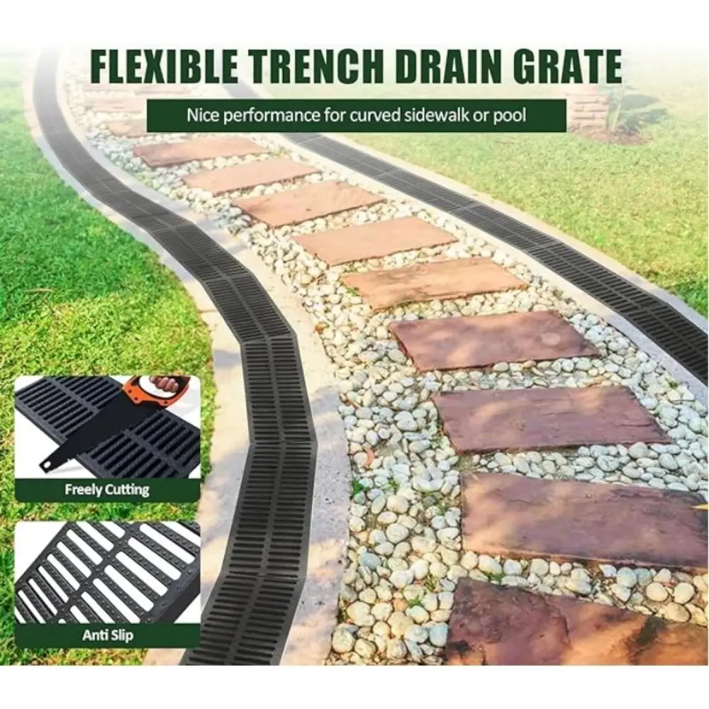 New High Strength Trench Cover Resin Plastic Black Garage Floor Drain Rectangular Grate Driveway Basement