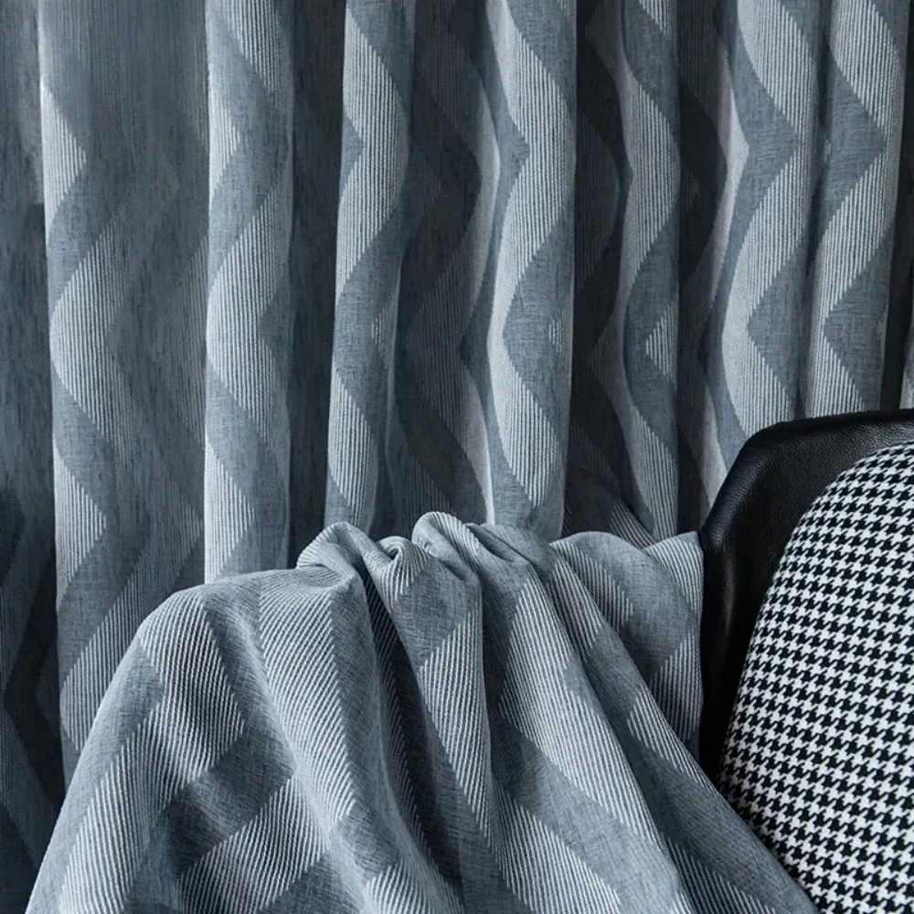 

European Modern Minimalist Semi-Blackout Blue Grey Curtains For Living Room Bedroom Dining Hall Simple Decor Custom Size Tulle