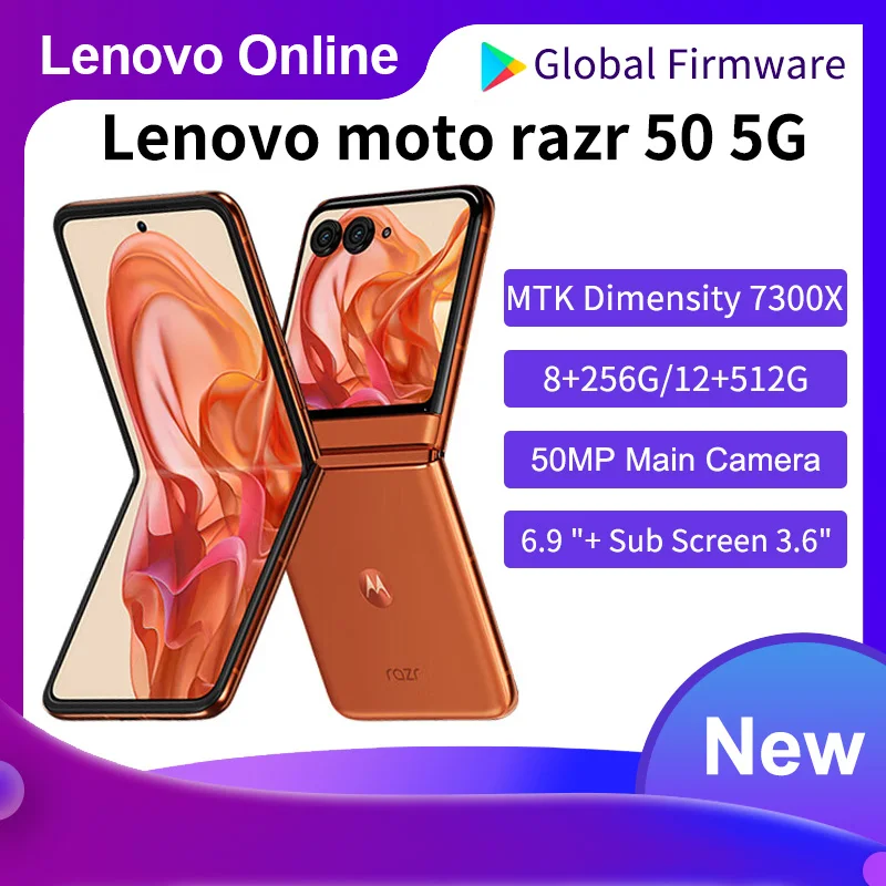 Global Rom Lenovo Motorola Moto Razr 50 5G Phone Folded Screen 120Hz Smartphone 6.9inch MTK Dimensity 7300X Android POLED 50MP