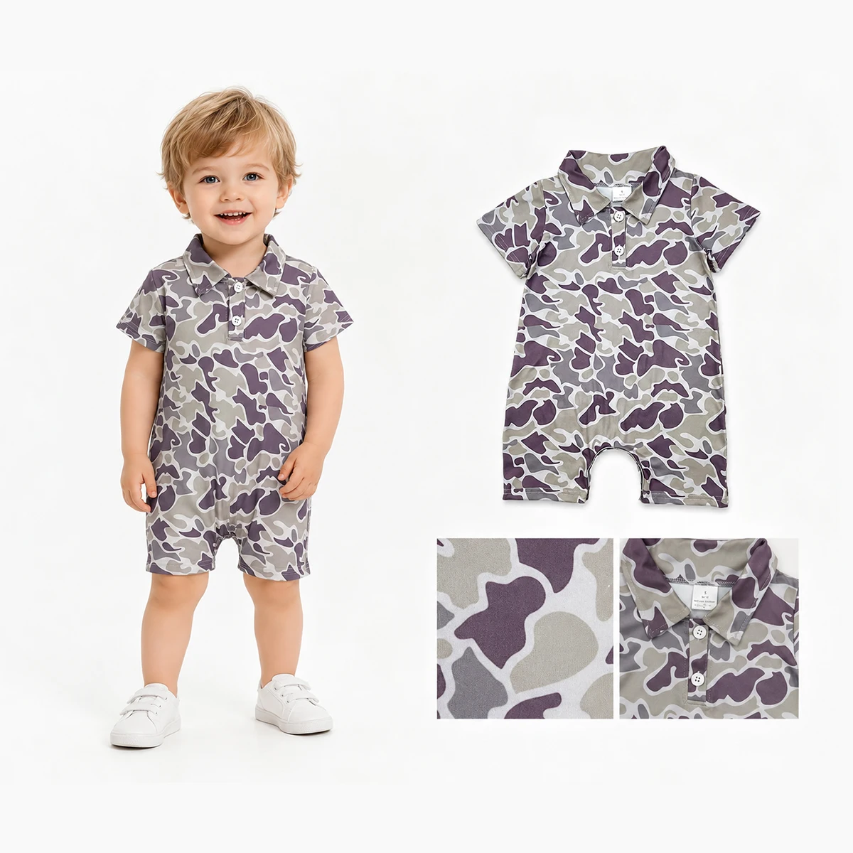 Newborn Baby Infant Boy Short Sleeve Southern Camo Button Rompers Children Onesie Kids Bubbles Bodysuit Toddler Cotton Wholesale