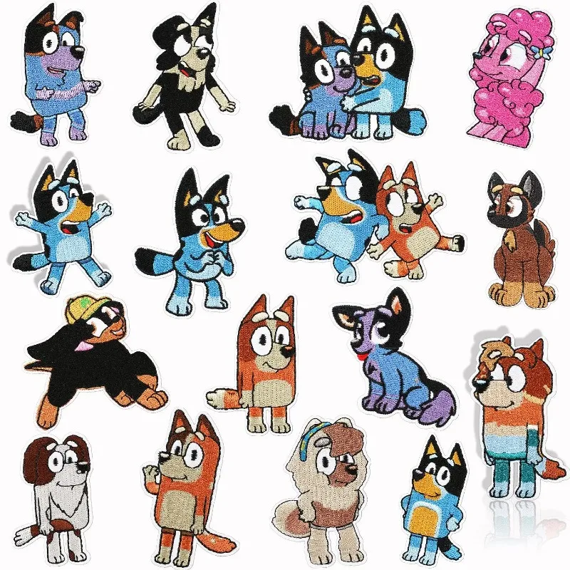 Patch de dessin animé Bluey pour vêtements, patchs de voyage pour vêtements, patchs thermocollants DIY, appliques brodées, patchs à repasser