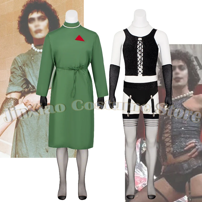 Movie Rocky Frank N Furter Cosplay Men Green Dress Robe Black Sexy Lingerie  Horror Show Costume Halloween Carnival Party Outfit - AliExpress 200000532