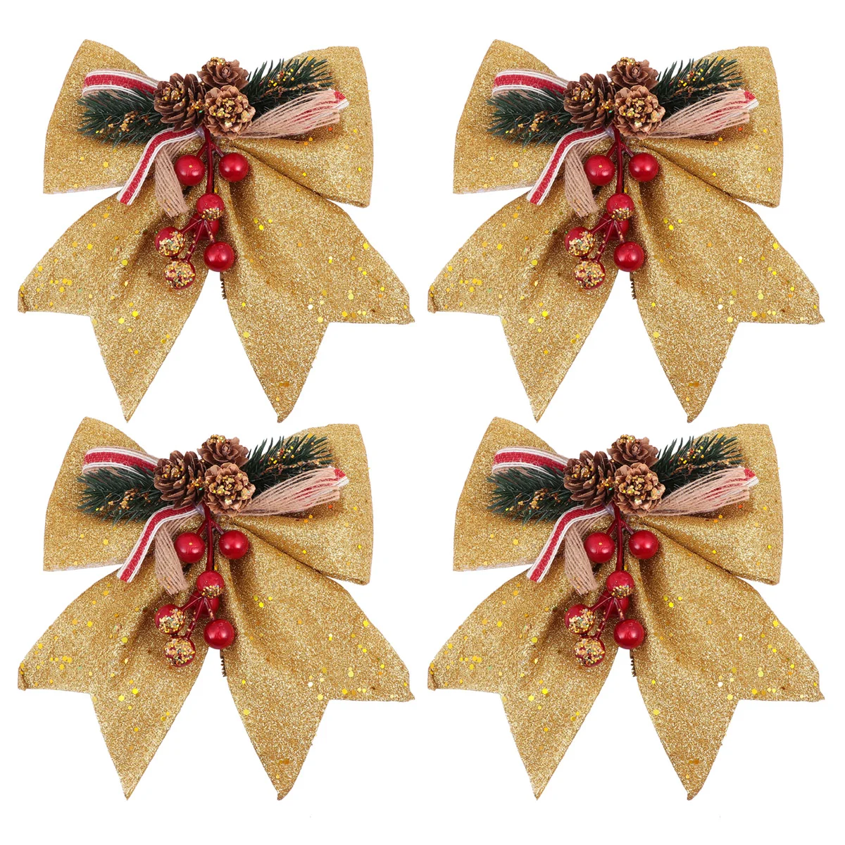 

4pcs Christmas Atmosphere Decor Christmas Tree Pendant Glitter Pine Cone Bow Christmas Bow Decoration