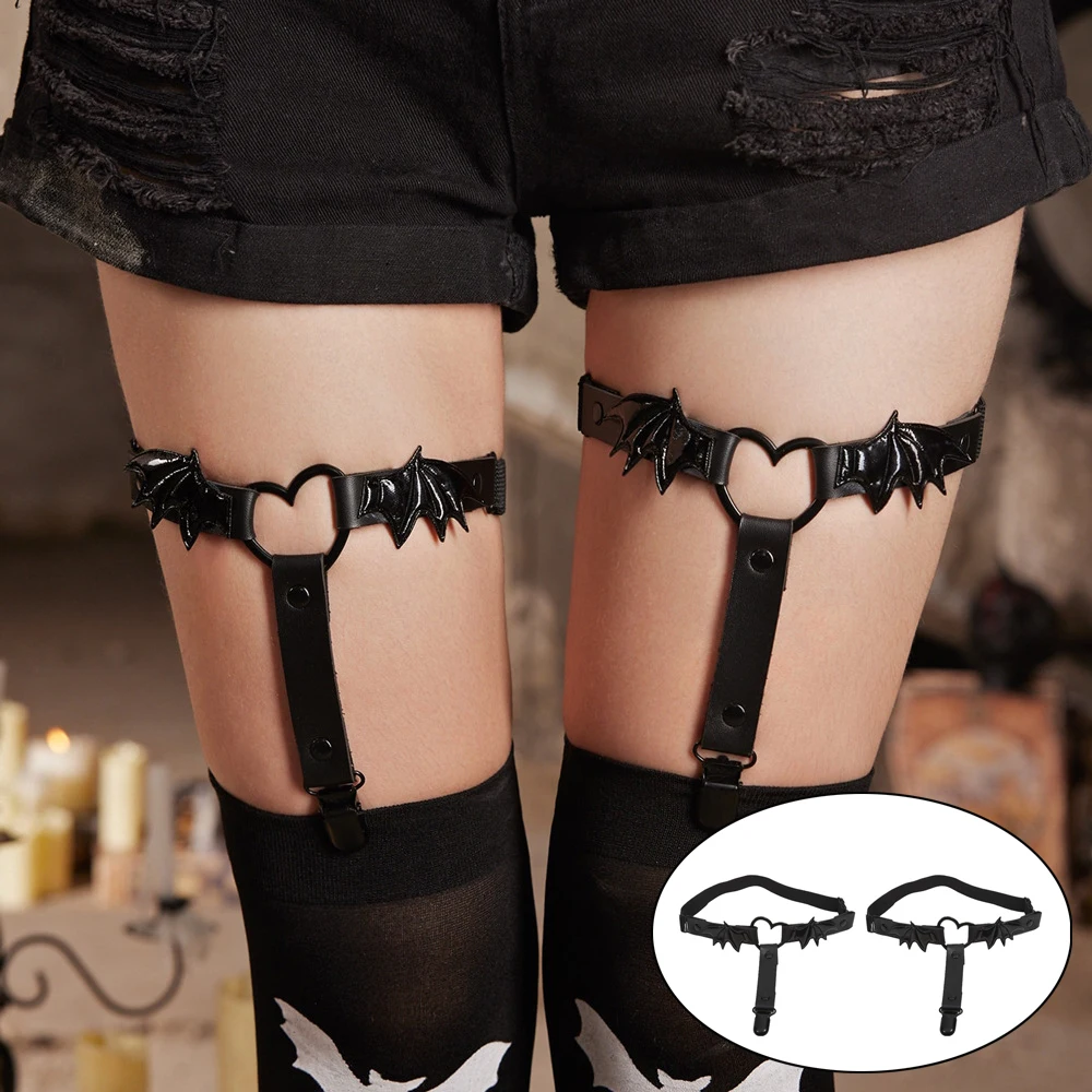 1 زوج المرأة القوطية شكل قلب الفخذ الرباط مع الخفافيش الجناح الشرير الساق الرباط حزام المضادة للانزلاق تخزين كليب ملهى ليلي حفلة الساق سلسلة