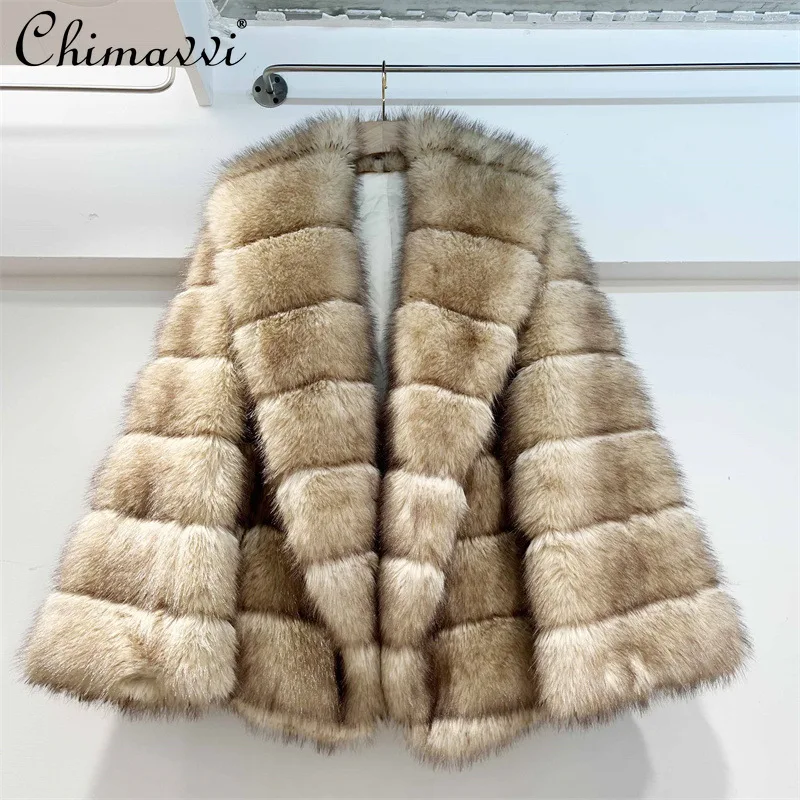 

French Elegant Commuter Casual Loose Faux Fur Coat for Women Winter Overcoats Thick Warm Fashion Versatile Short Jackets
