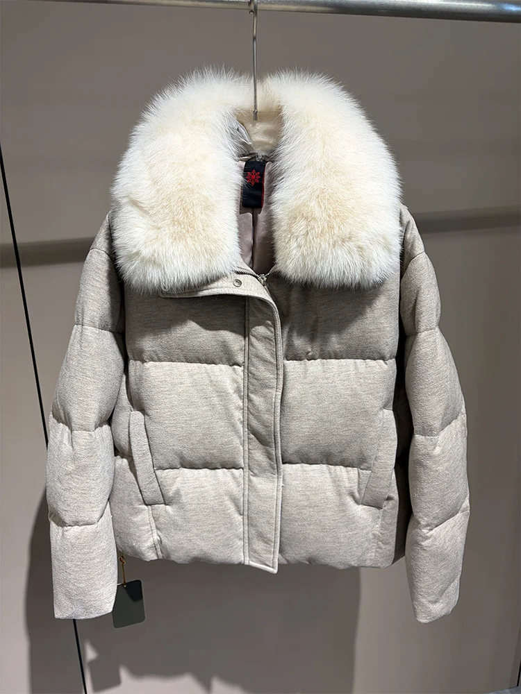 New Women Winter Warm Goose Down Jacket Real Fox Fur Collar Cashmere Wool Jackets Thick Puffer Jackets Female Outwear Coat - view 5