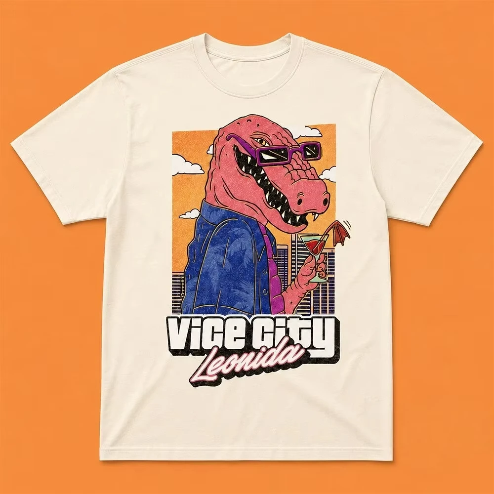 Jason Vice City Leonida Alligator Printed 2026 New T-shirt 100%Cotton Men's Women's Popular Streetwear Casual Tshirt Casual Tops