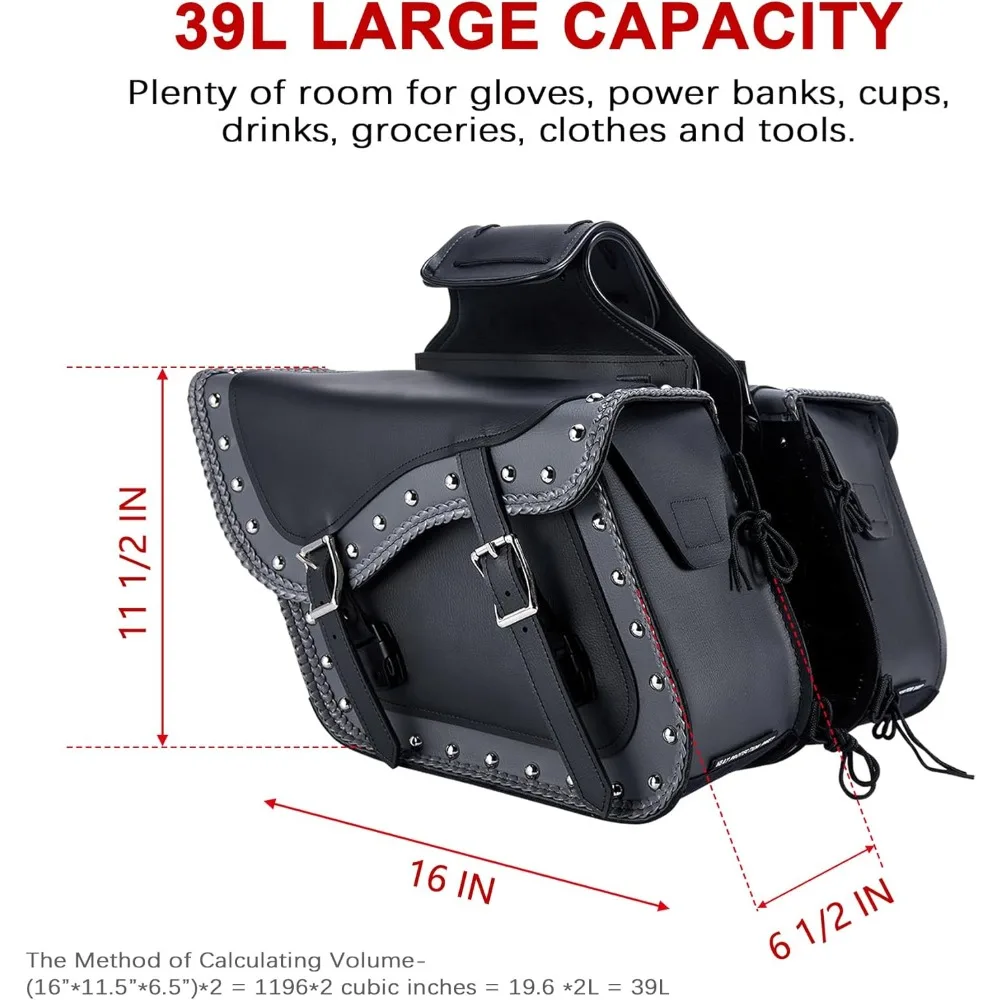 faux leather motorcycle saddle bags studded throw over saddlebags, pvc motorcycle side bags for honda shadow sportster softail