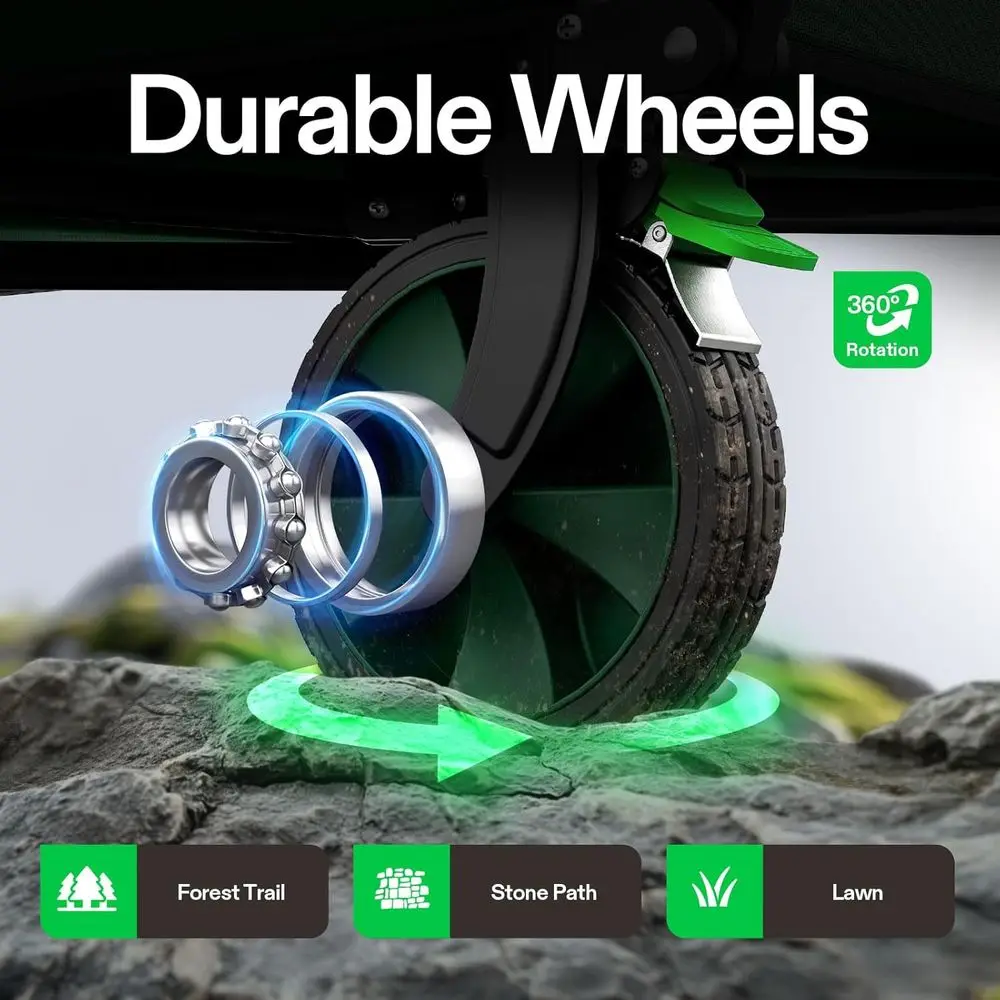 Folding Wagon 350lb Outdoor Utility Cart with Silent Wheels, Cup Holders, Side Pockets, Adjustable Handle for Camping, Gardening