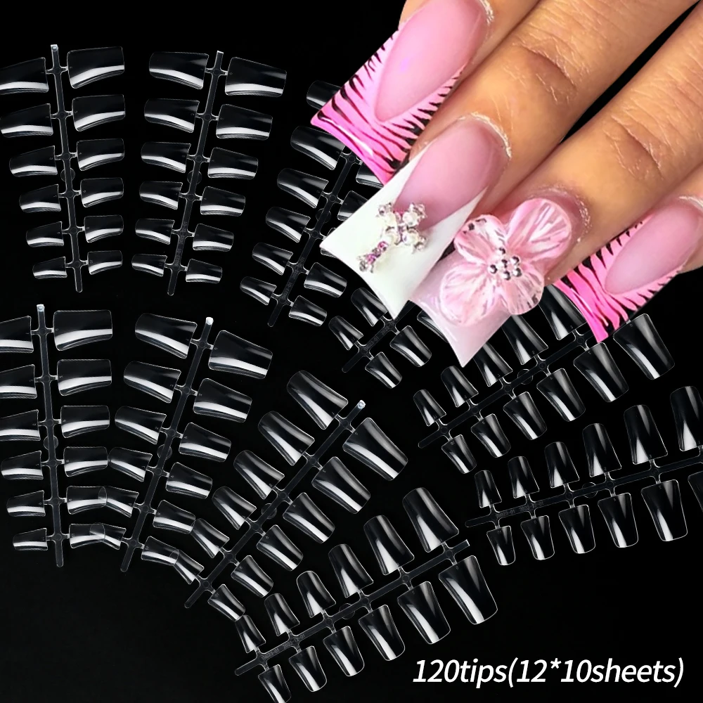 120/500 Stück mittellange klare Enten-Nagelspitzen, 12 Größen, Entenfüße, künstliche Nägel, vollständige Abdeckung, Acryl-Nagelkunst-Verlängerungsspitzen, 28 mm, Y2K – Detail 1