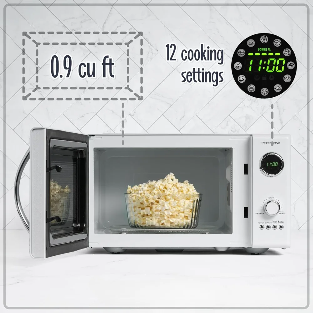 12 Configurações de Cozinha Pré-Programadas e Relógio Digital, Fornos de Microondas Desktop, 0.9 Cu Ft