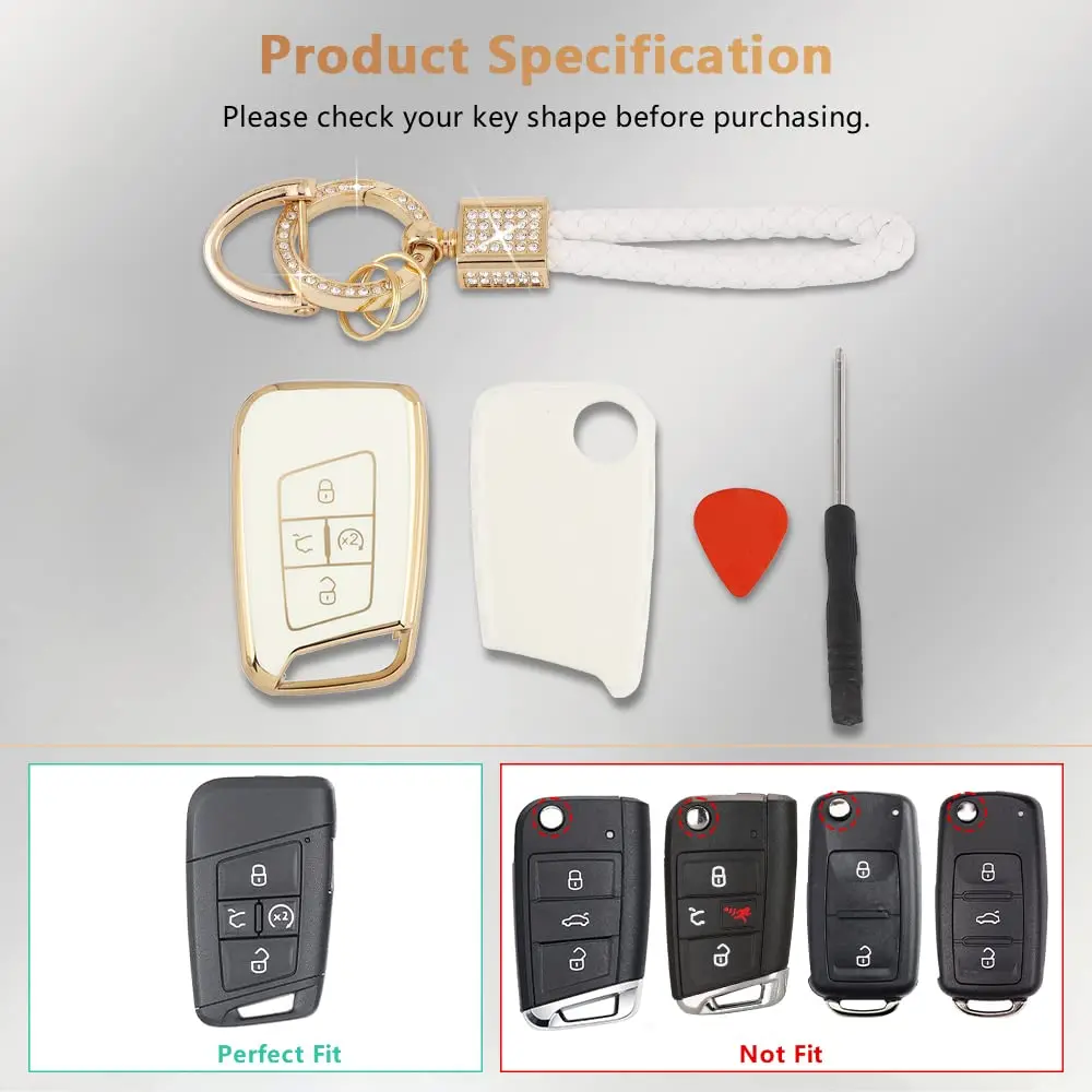 DIYSMART Key cover for VW Tiguan Jetta GLI Atlas Cross Sport Arteon Taos SEL Key Fob Cover Volkswagen Key Case Soft Covers