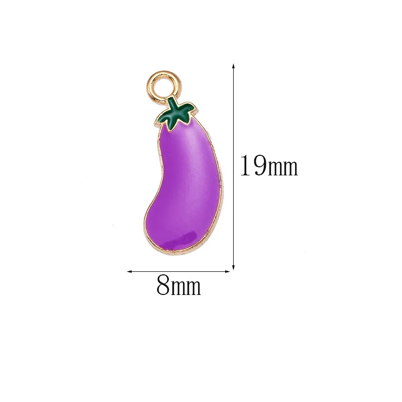 20 pcs/lot Fashion Vegetable Eggplant Alloy Enamel Pendant Accessories Charms for Women, Earrings/Necklace Handmade DIY Jewelry