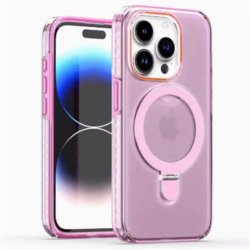 

For for apple iPhone15Promax color frosted skin sense metal goggles mobile phone case dazzle bracket Magsafe magnetic suction wi