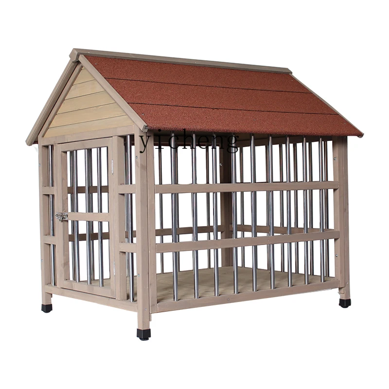 

Zk Outdoor Waterproof Solid Wood Stainless Steel Anti-Corrosion Kennel Rain-Proof Large Dog House Outdoor Universal