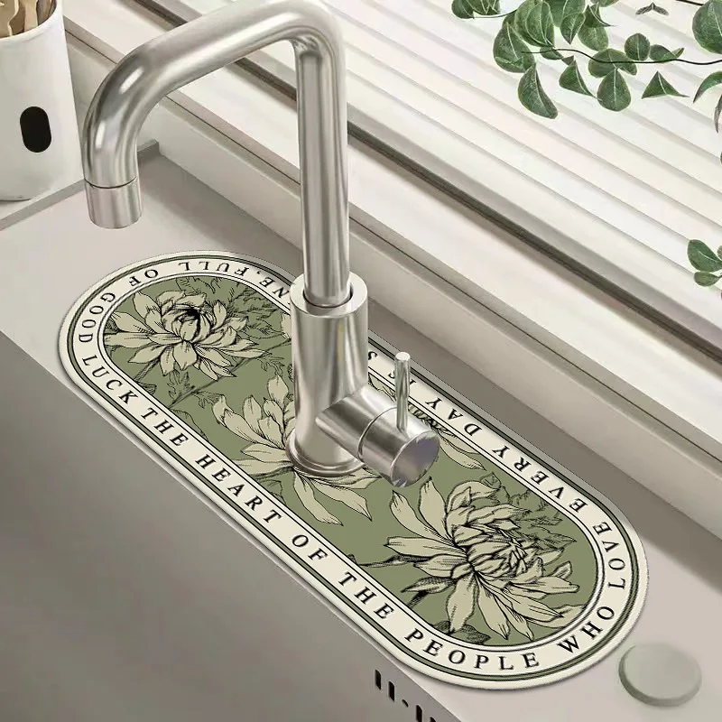 Oval Kitchen Faucet Mat Plant Flowers Diatom Mud Absorbent Cushion Balcony Bathroom Countertop Wash Basin Anti-splash Drain Pad