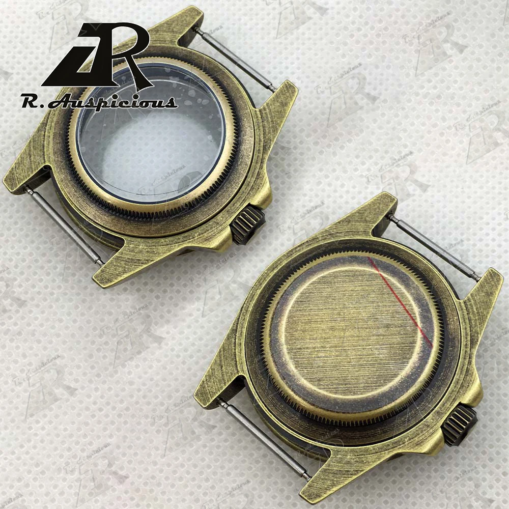 R.Auspicious 40mm Watches case bronze gold coated bezel sapphire glass with NH34 NH35A NH36 ETA2824 Miyota9015 PT5000 movement