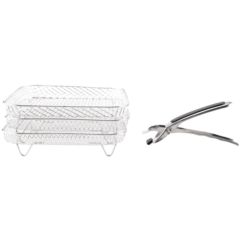 

A61I 8 Inch Air Fryer Rack Square Three Stackable Racks,Stainless Steel Multi-Layer Dehydrator Rack,Air Fryer Accessories
