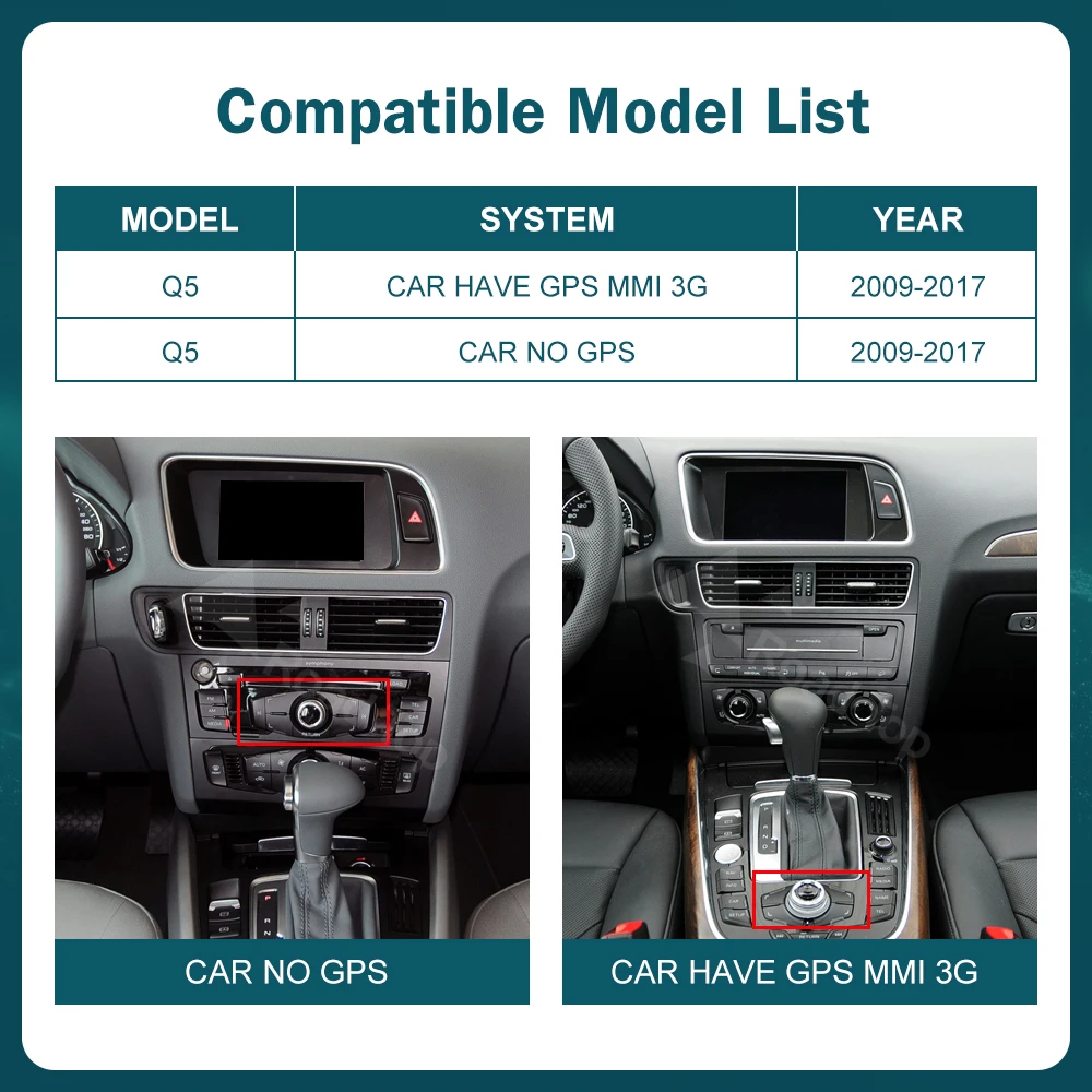RoadTop 12.3 inch Wireless CarPlay Multimedia Ultra-thin Screen Android Auto For Audi Q5 2009-2017 Airplay Autolink Function