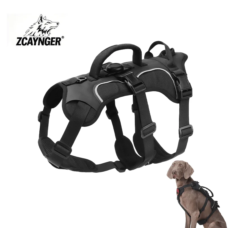 

ZCAYNGER Tactical Dog Harness, Reflective Dog Harness with Hidden Airtag Holder and Handle, Adjustable No-Pull Service Dog Vest