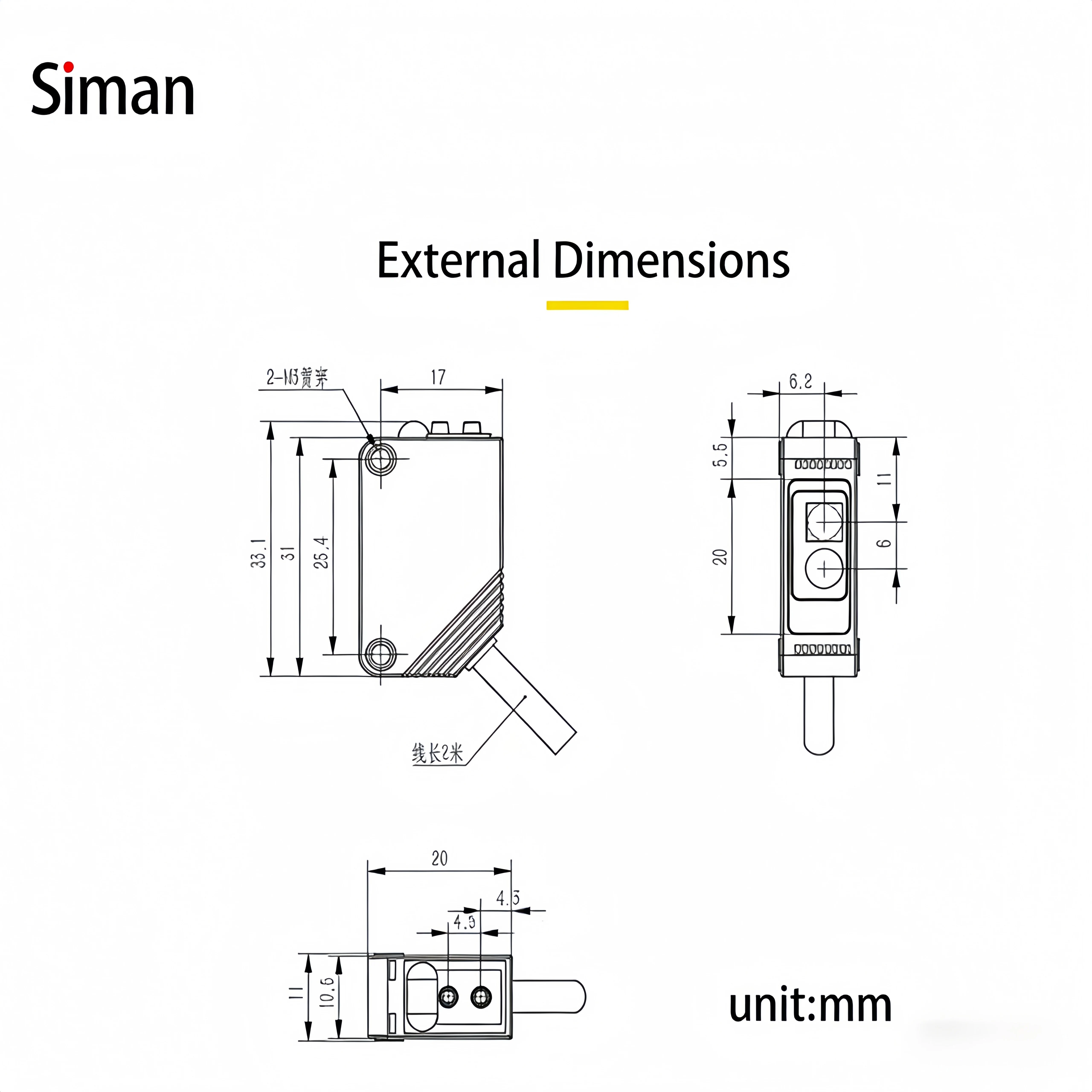 New TOF Distance Photoelectric Switch 4m Range High Precision ±40mm 100-1000Hz Adjustable Miniature Sensor 7g