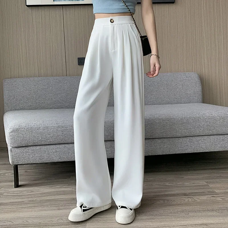 2024 New White Wide Legged Pants for Women's Spring and Autumn Dropping Straight Tube Pants Loose and Casual Floor Sweeping Pant