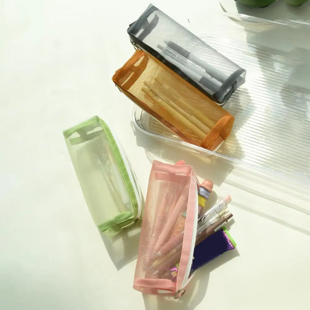 Estuche de lápices de gran capacidad, contenedor de papelería, bolsa de lápices espaciosa y duradera con cremallera, malla transparente para estudiantes