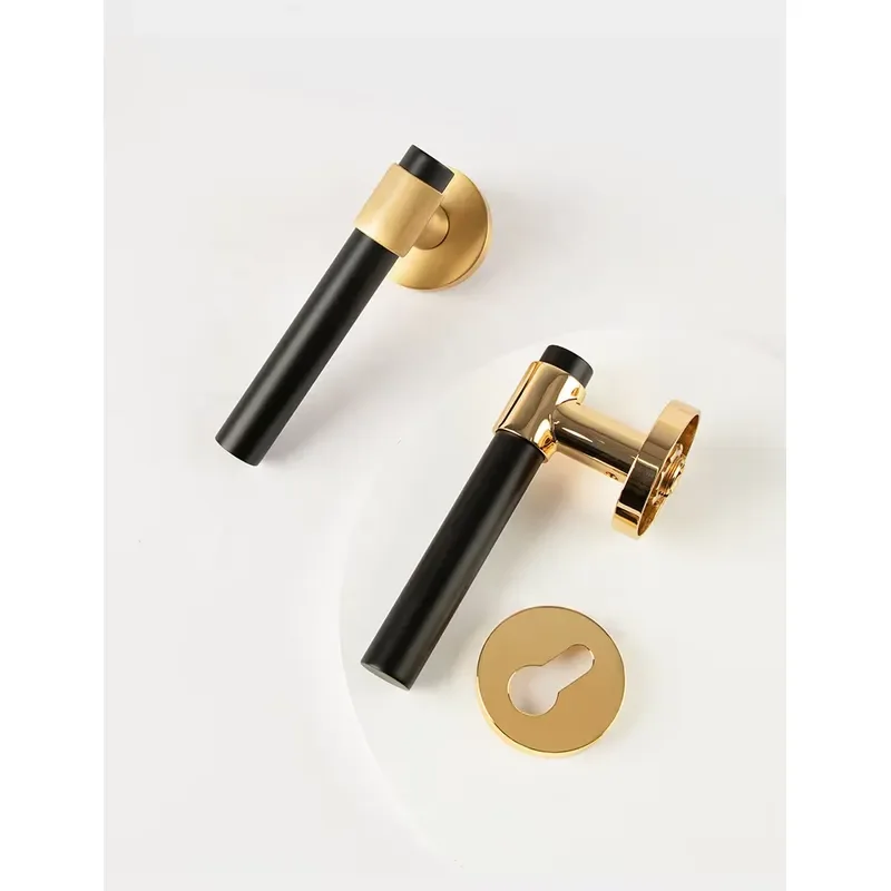 Hot Sale Hotel Home Mute Magnetic Brass Black Gold Wooden Doors Interior Door Handle Set