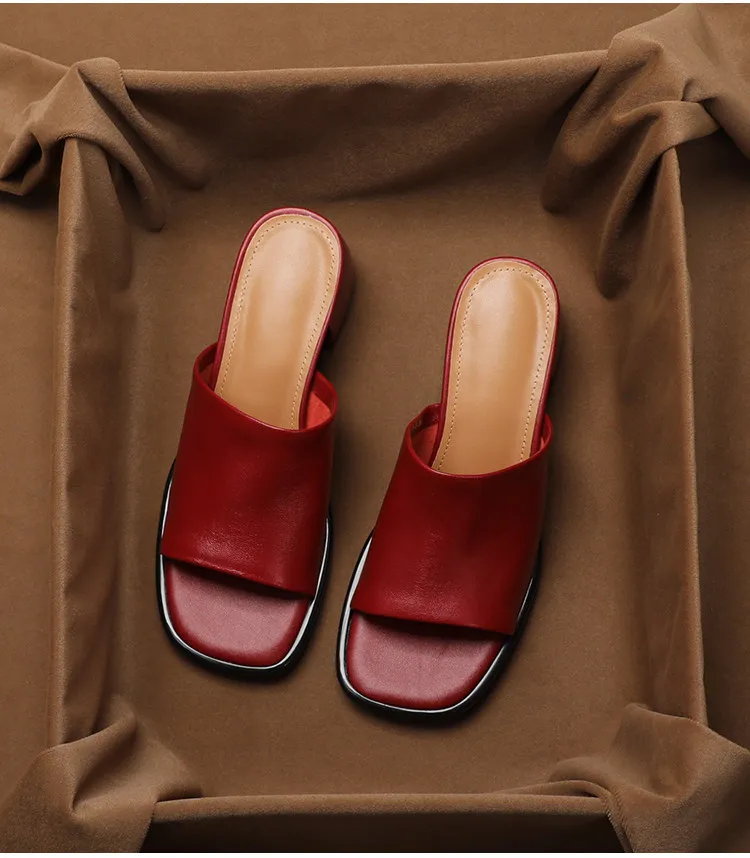 SHOEBOX Super soft sheepskin thick heel cool slippers for women's summer 2026 new fashionable and western-style outfit