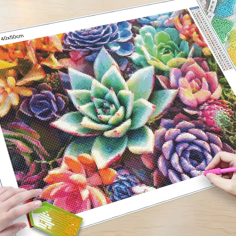 DIY 5D Diamond Art Painting Plants Beautiful Colorful Succulent Series Full Diamond Embroidery Kit Handmade Home Decoration