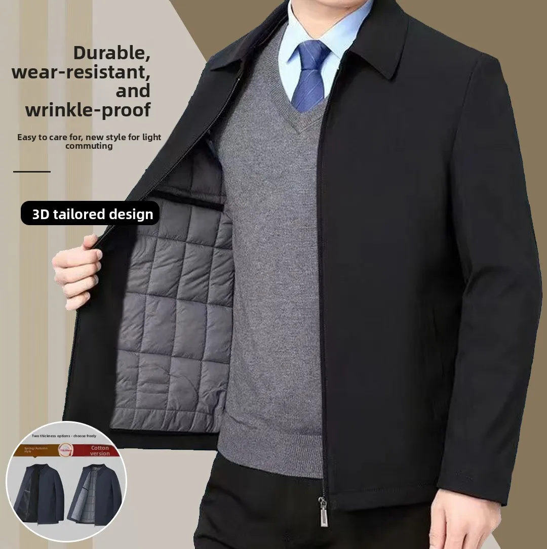 سترة رجالية سميكة من القطن لفصلي الخريف والشتاء، تصميم جديد دافئ بياقة عالية وطول طويل مع زر واحد للإغلاق وجيب جانبي #1