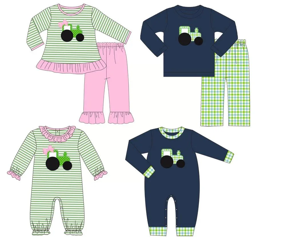 New design boys and girls long sleeve suit striped printed baby long sleeve onesie boutique wholesale