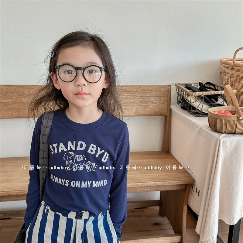 Boys Girls Cotton Casual Tees Toddler Letter Print Bottoming Tops Kids Clothes 2025 Autumn New Children Long Sleeve T Shirts