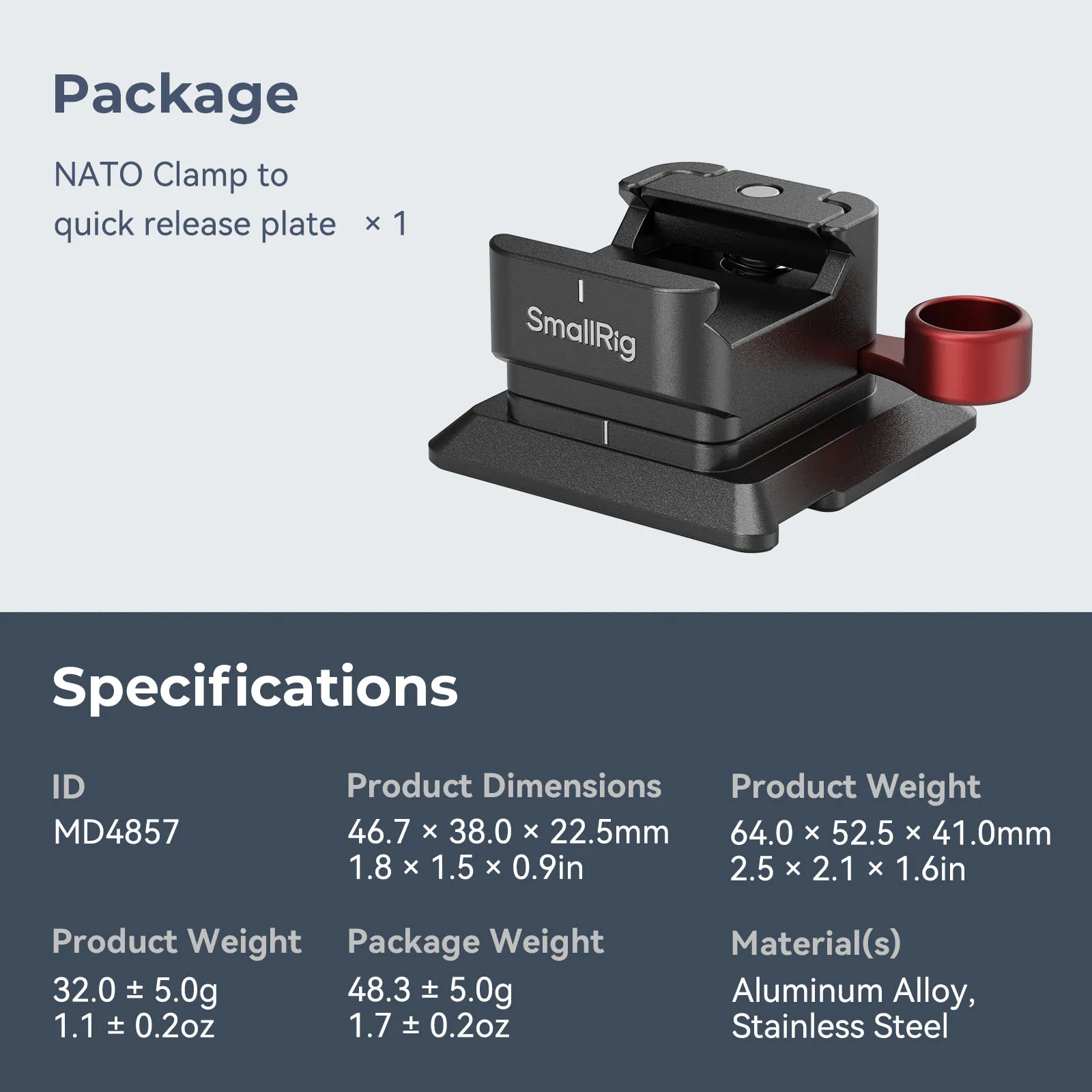Smallrig Nato Klem Tot Arca-Zwitserse Snelontgrendelingsplaat, Met Nato-Klem, Compatibel Met Statieven Voor Arca-Type-Md4857