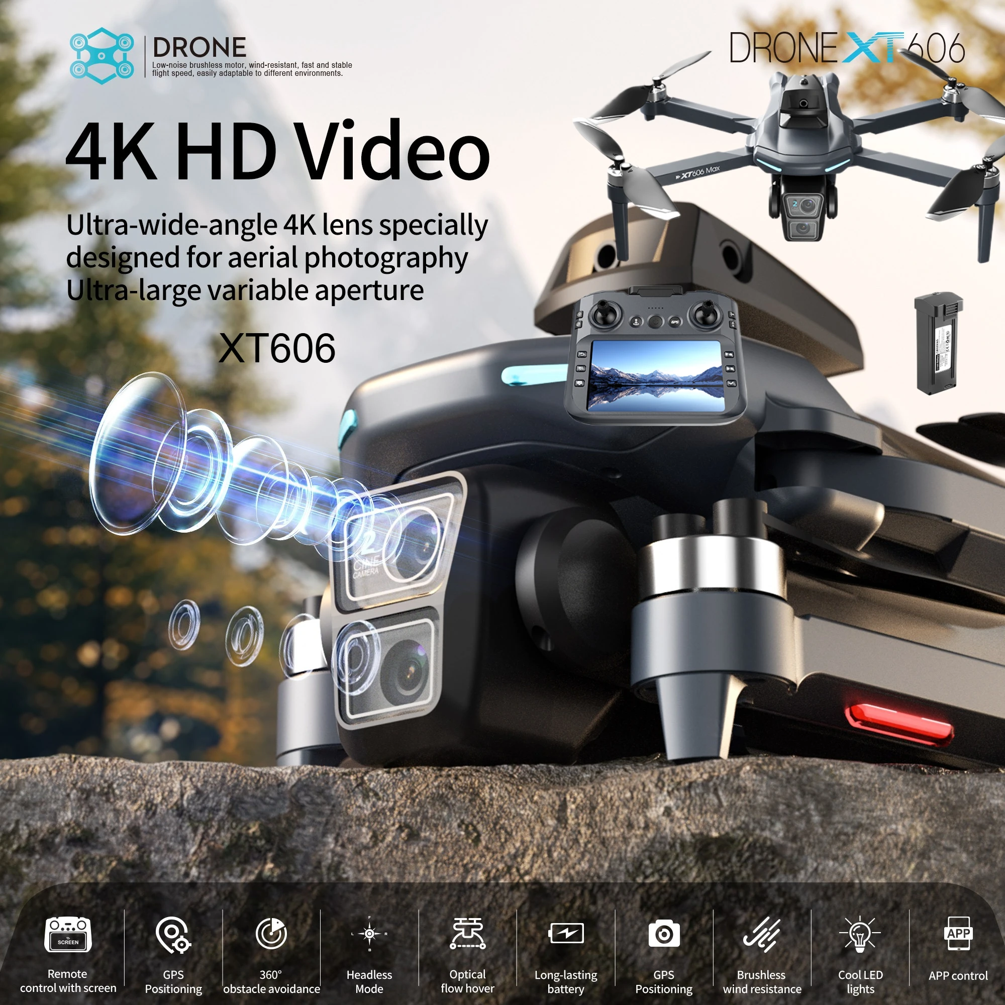 

XT606 Latest Screen Display 5G Optical Flow GPS Folding Drone with WIFI Transmission Professional Aerial Camera Tuoji gimbal