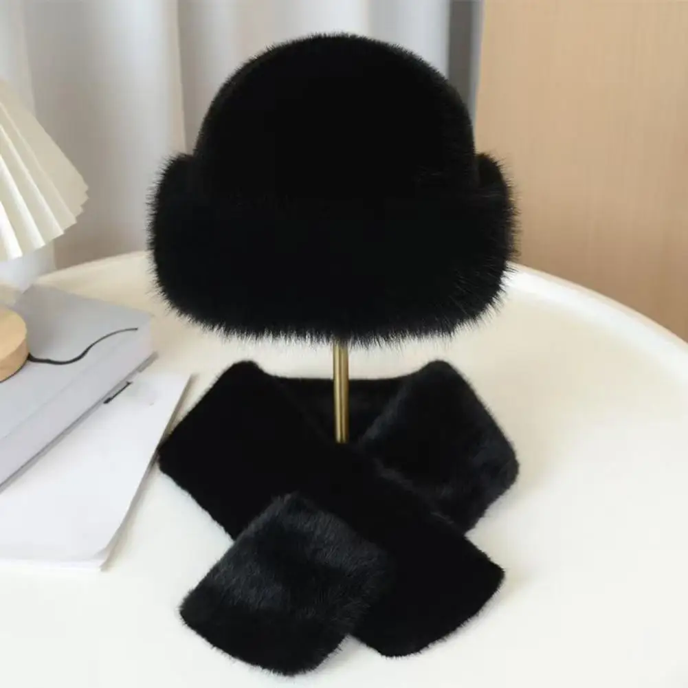 

Soft Touch Hat Scarf Winter Hat Scarf Set Cozy Winter Fuzzy Hat Scarf Set for Women Faux Fur Collar Wrap with Thickened for Cold