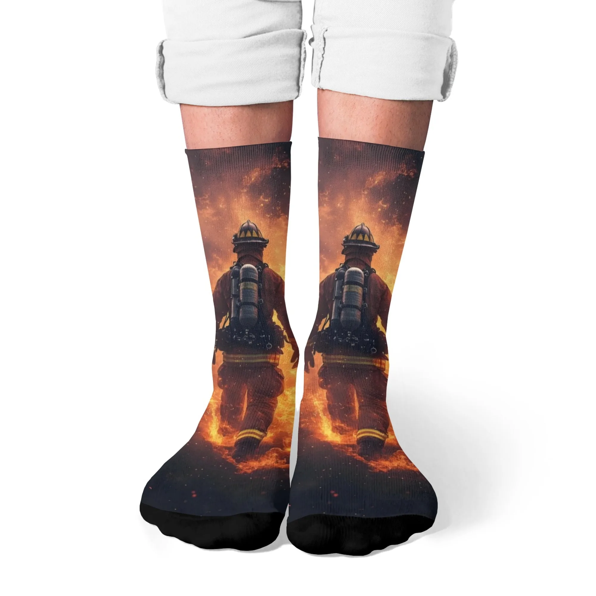 Safety Firefighter Hero Men's Socks Novelty Funny Compression Socks Comfortable Breathable Retro Fashion Casual Sports Socks