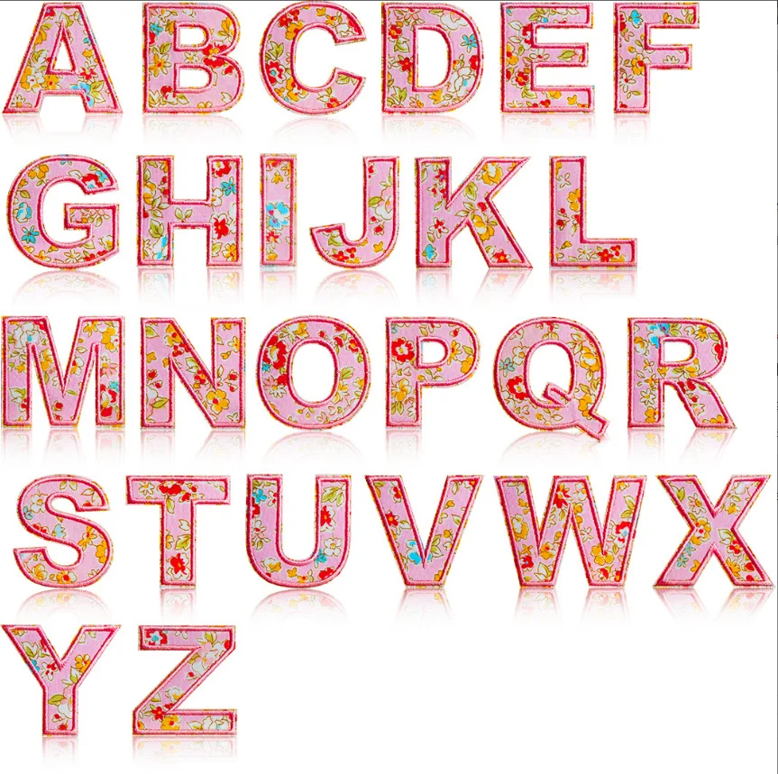 10ชิ้นสีชมพูตัวเลขปักตัวอักษรตัวรีดบนแม่ลายหมวกกระเป๋ารองเท้าซ่อมแซมชื่อเด็ก