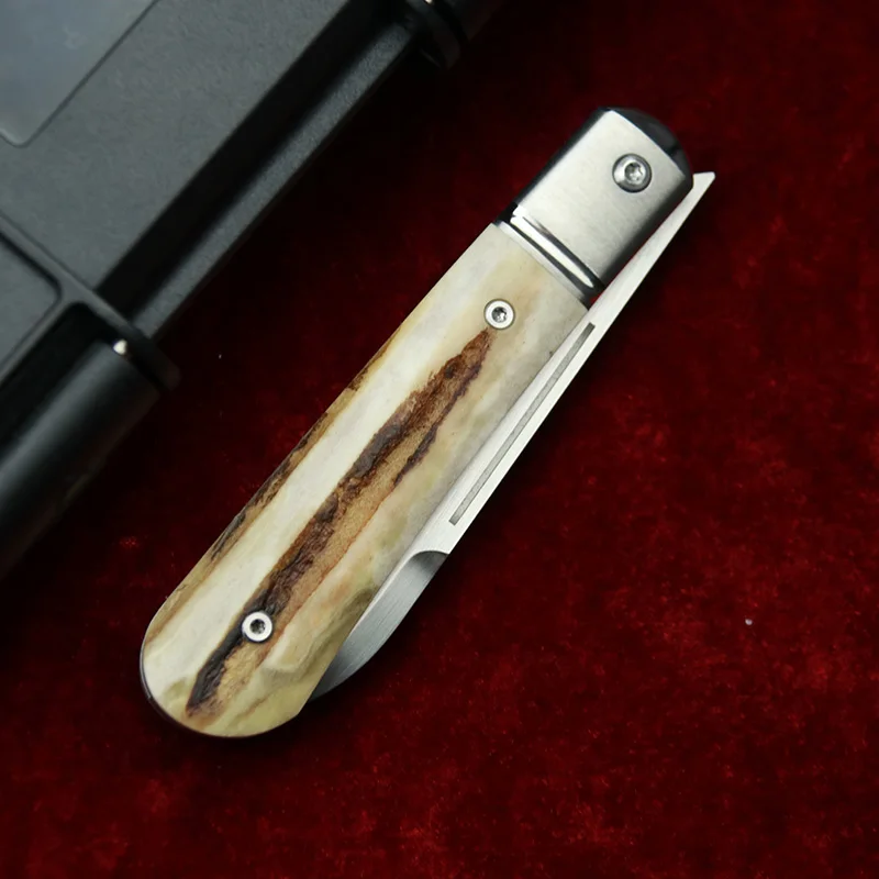 LEMIFSHE NEW deer antler stalk steel handle m390 blade folding knife pocket survival EDC tool camping hunting outdoor knife