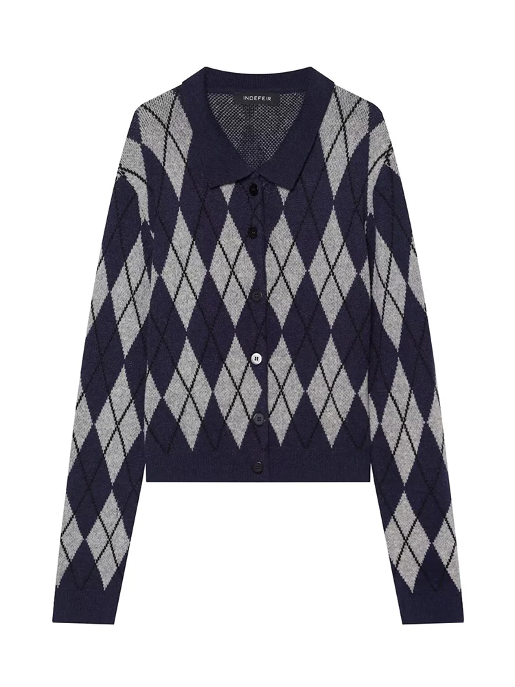 HH Vacation Argyle Knit Cardigan Women Spring Autumn Polo Collar Button Down Travel Soft Cozy Chic Stylish Light Casual Wear view 5