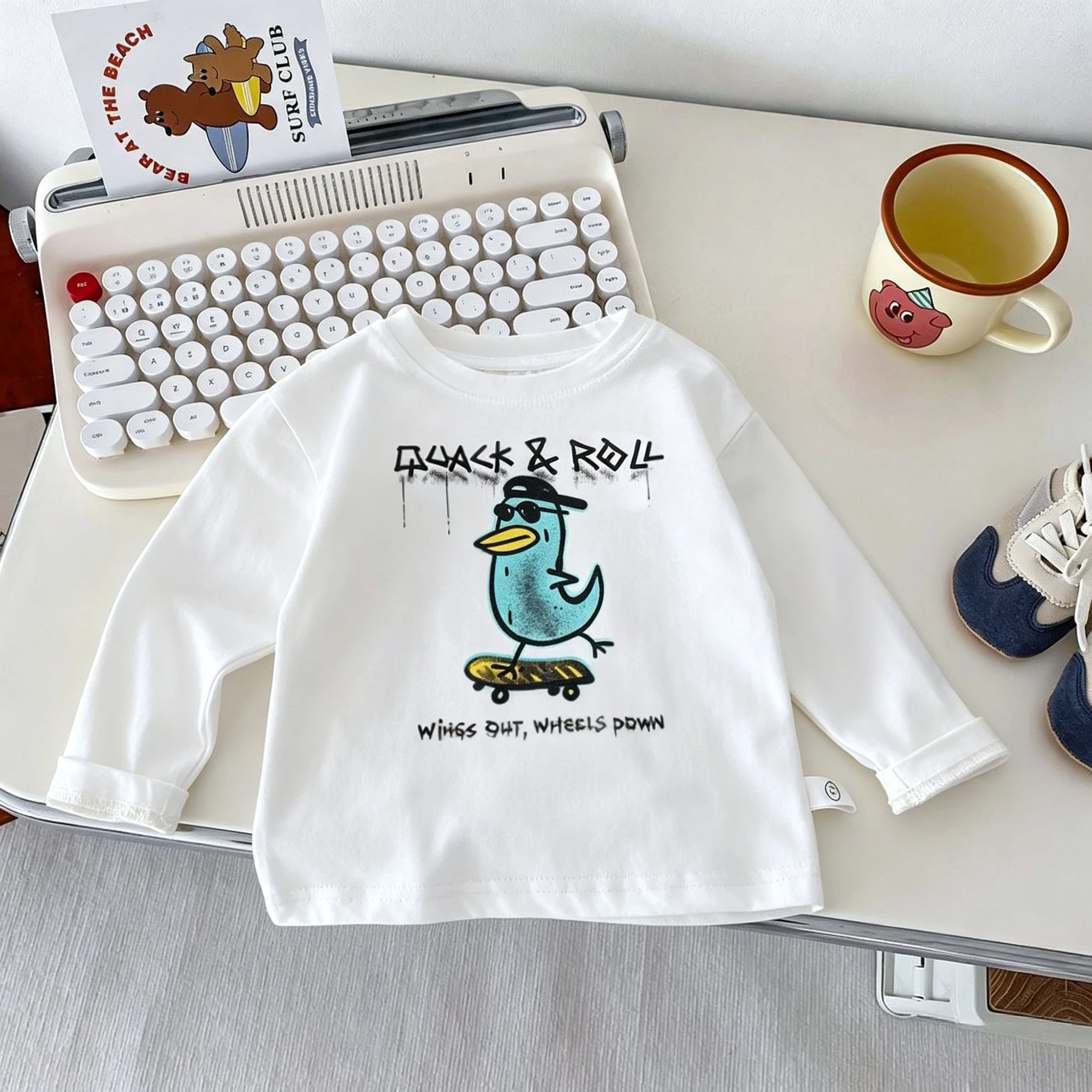Popular Design Kids Long Sleeve T-shirt Tops Spring Autumn Simple Versatile Children Base Shirt Crewneck Blouse Baby Boy Clothes