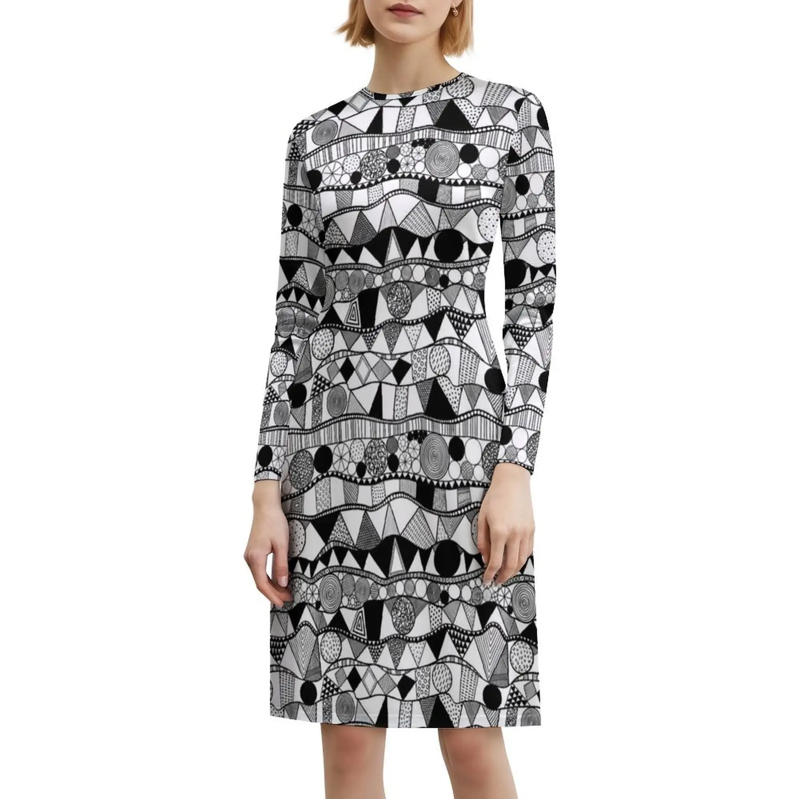 فستان حفلات أنيق للسيدات باللونين الأبيض والأسود على شكل حرف A مع خيارات قصيرة/طويلة/بدون أكمام أبيض وأسود #6