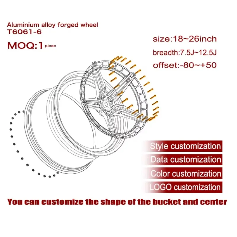 2026 Wheel 2 Forging Piece Rims 5X112 3 Piece Concave 5 Spoke for bmw G82 corvette 5x120 5X114.3 BC Forged Wheels 19 20 21 Inch