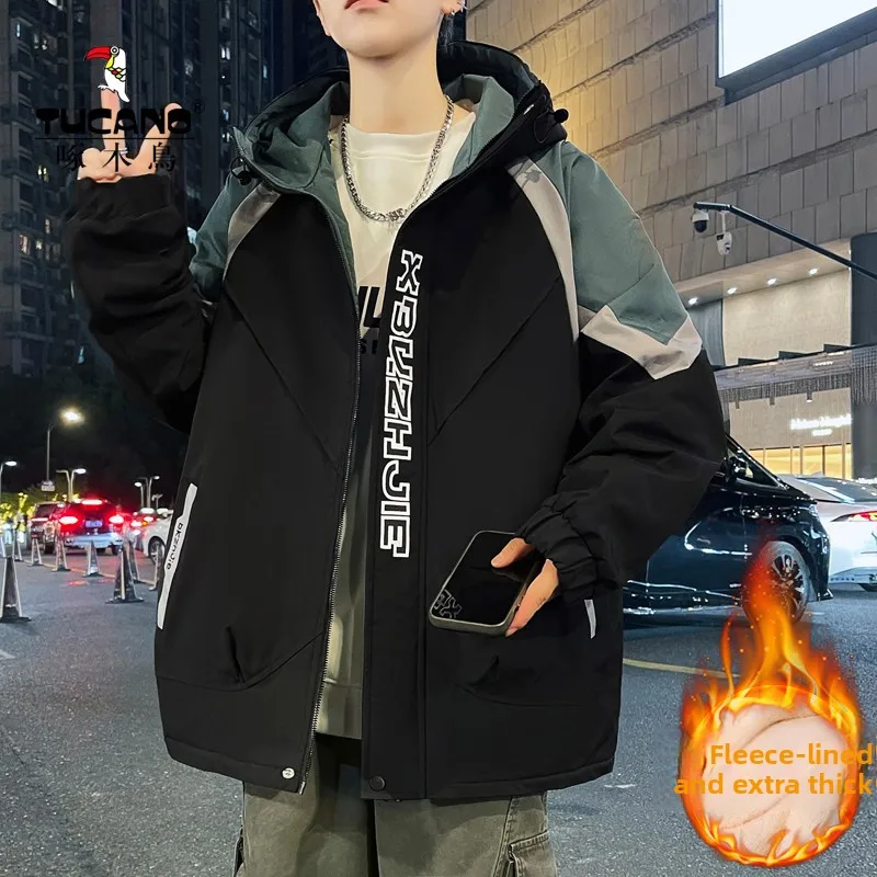 

Куртка с капюшоном Thiened Fce для подростков, повседневная универсальная верхняя одежда, осенне-зимняя мужская одежда, бренд TUCANO