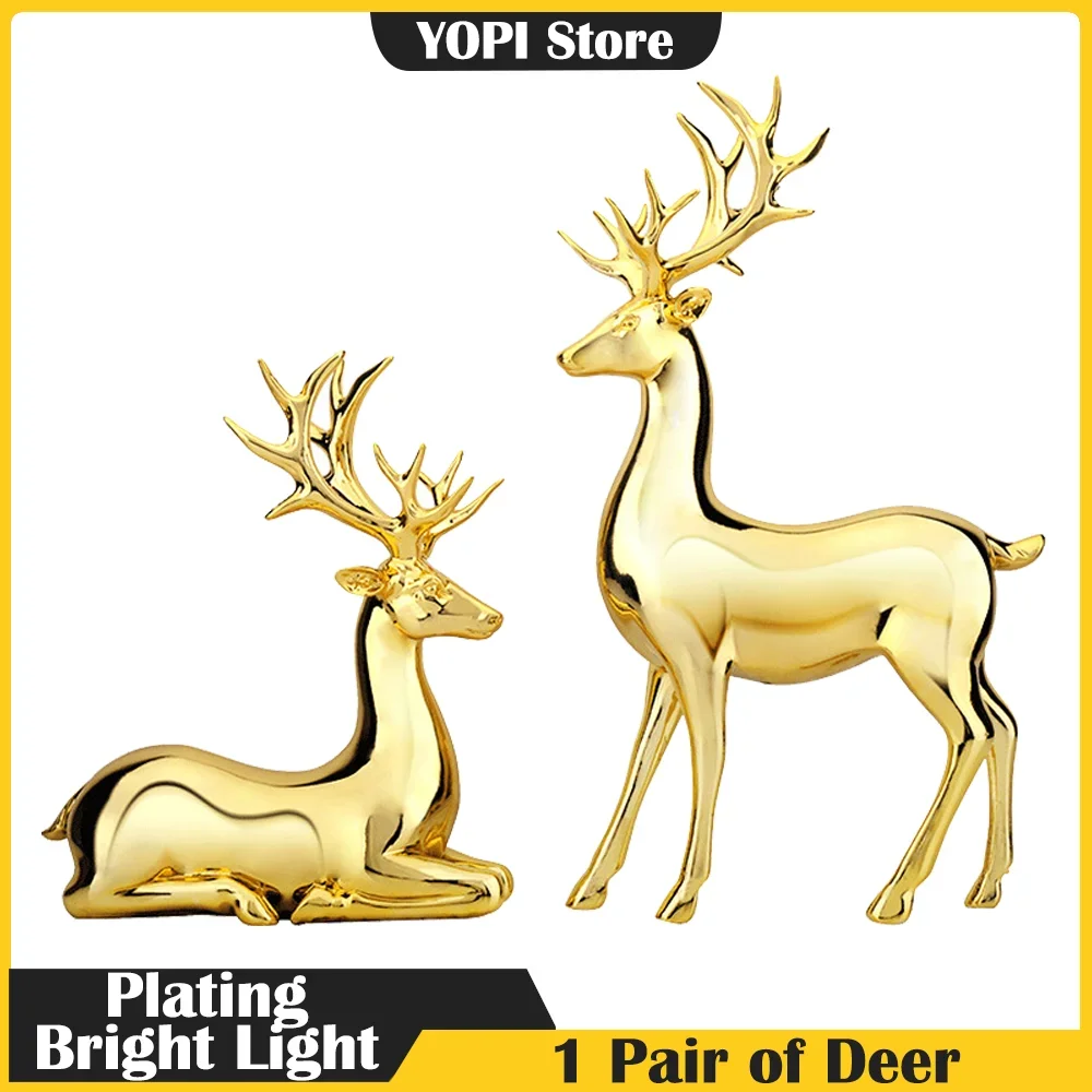 1 Pair Set Gold Silver Deer Table Top Ornaments Luxury Glossy Deer Head Figurines Home Decoration Accessories Animal Statues